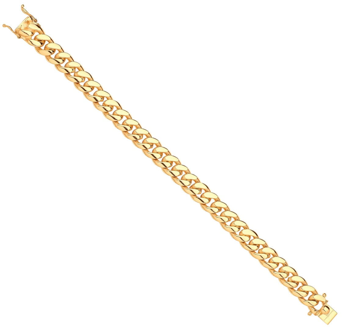 Yellow Gold 9ct Cuban Link Solid 10mm Gents Bracelet