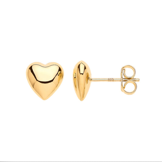 9ct Yellow Gold Puffed Heart Stud Earrings