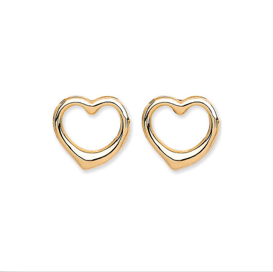 9ct Yellow Gold Open Heart Earrings