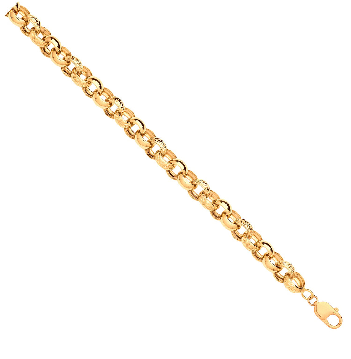 Yellow Gold Plain & Engraved Round 12.5mm Belcher Chain