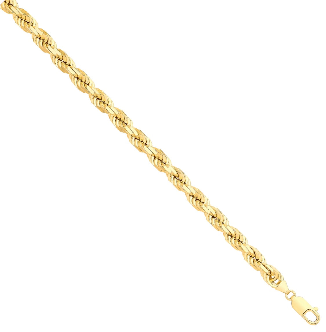 Yellow Gold Diamond Cut Solid Rope Chain 7.5mm