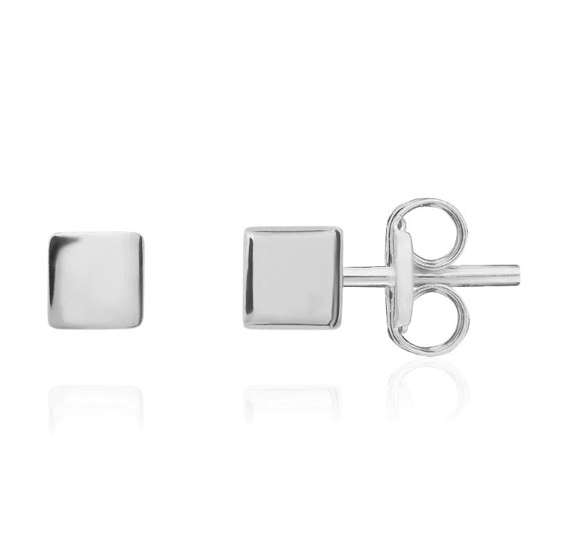 9ct White Gold 4mm Cube Studs