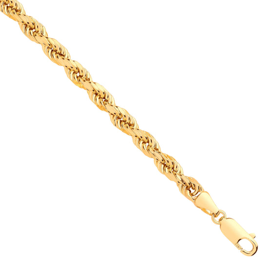 Yellow Gold Diamond Cut Semi Solid Rope Chain 4.5mm