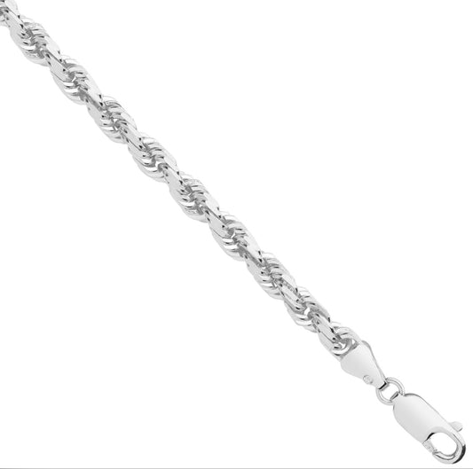 White Gold Diamond Cut Solid Rope Chain 4.2mm