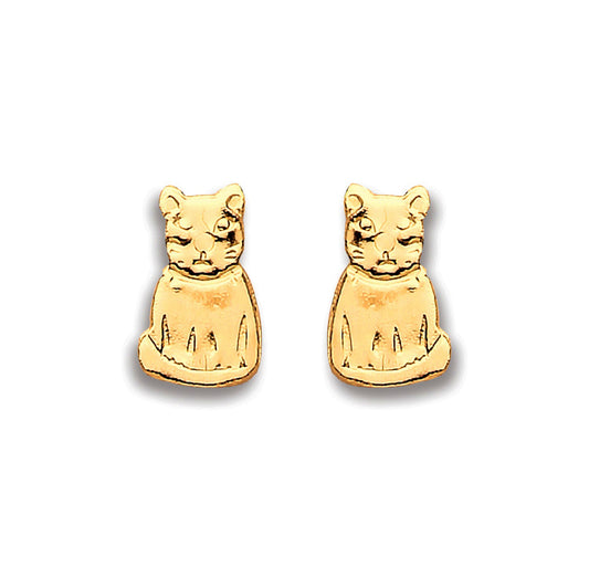 9ct Yellow Gold Cat Earrings