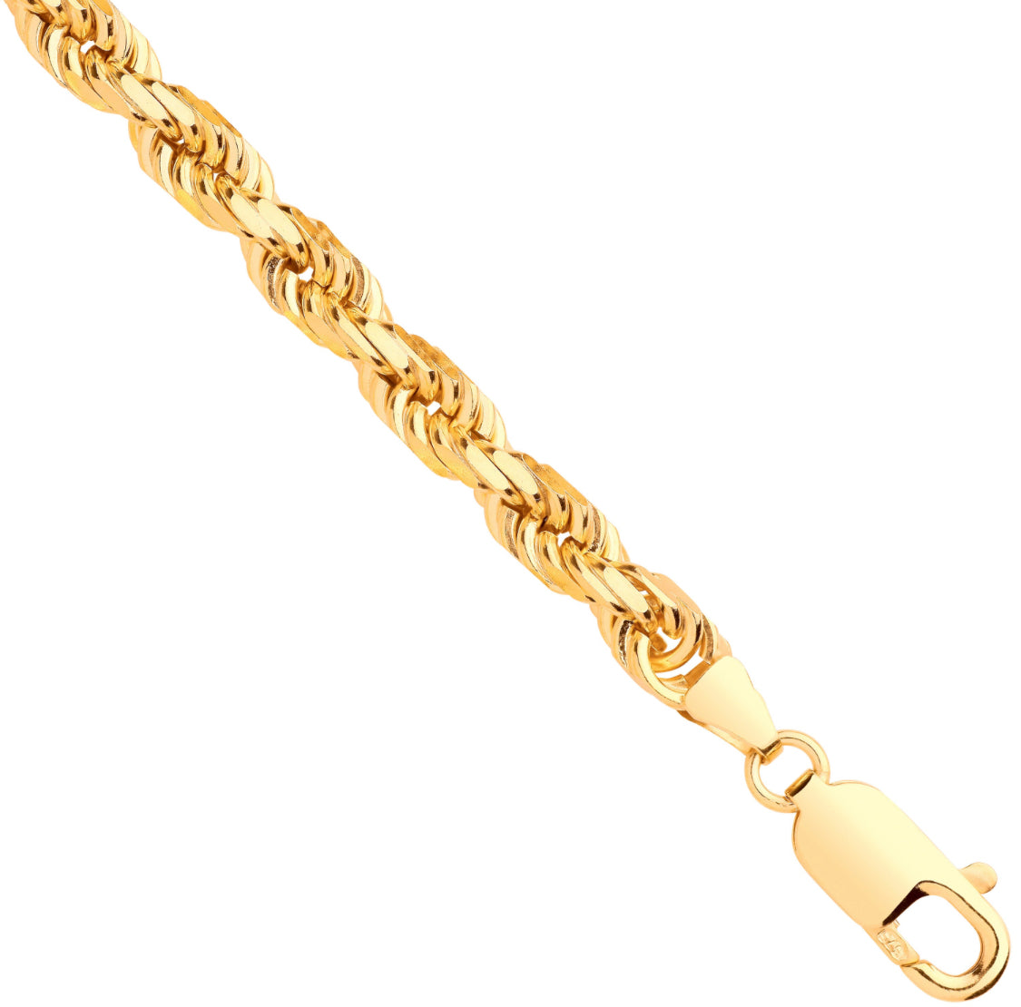 Yellow Gold Diamond Cut Solid Rope Chain 5.2mm