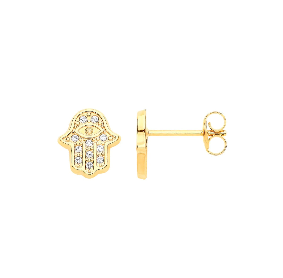 9ct Yellow Gold Hamsa with Evil Eye CZ Studs